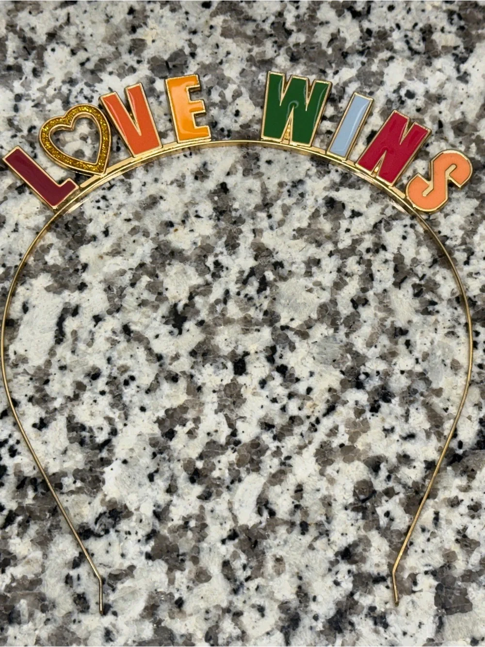 Love Wins Headband Gold Tone Rainbow Enamel Letter Pride Heart Hair Accessory